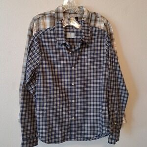 Noble Outfitters & Class Club Boys Plaid Button Down Shirts Lot of 2 Blue Tan XL